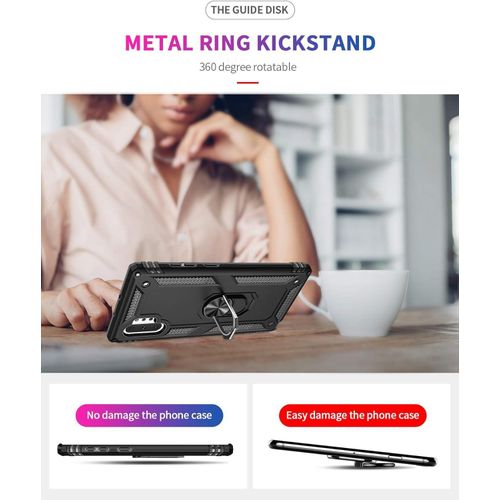 Samsung Galaxy Note 10, Note 10 Plus, Note 20, Note 20 Plus Ultra Military-Grade Case With Metal Ring Holder Stand - Black