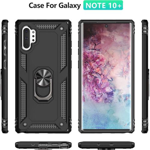 Samsung Galaxy Note 10, Note 10 Plus, Note 20, Note 20 Plus Ultra Military-Grade Case With Metal Ring Holder Stand - Black