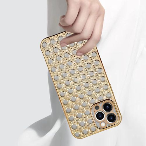 iPhone X, XR, 7, 11, 12, 13 Pro Max Cute Case for Women Girls, Luxury Crystal Shiny Bling 3D Diamond Jewelry Rhinestone Slim Soft TPU Bumper Protective Sparkly Cover  Case Clear-Gold
