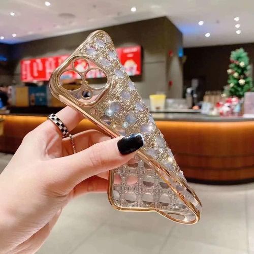 iPhone X, XR, 7, 11, 12, 13 Pro Max Cute Case for Women Girls, Luxury Crystal Shiny Bling 3D Diamond Jewelry Rhinestone Slim Soft TPU Bumper Protective Sparkly Cover  Case Clear-Gold