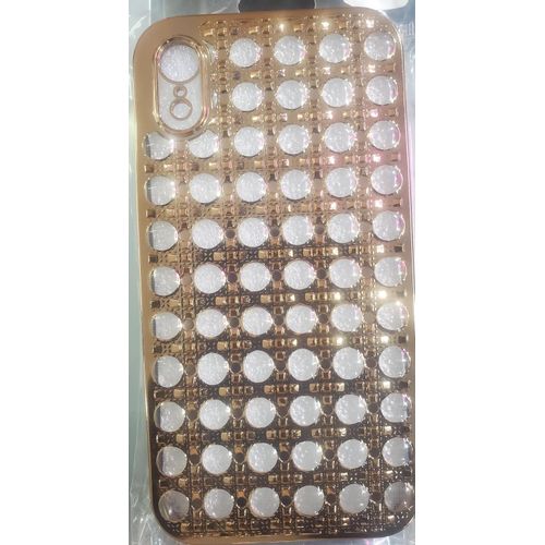 iPhone X, XR, 7, 11, 12, 13 Pro Max Cute Case for Women Girls, Luxury Crystal Shiny Bling 3D Diamond Jewelry Rhinestone Slim Soft TPU Bumper Protective Sparkly Cover  Case Clear-Gold