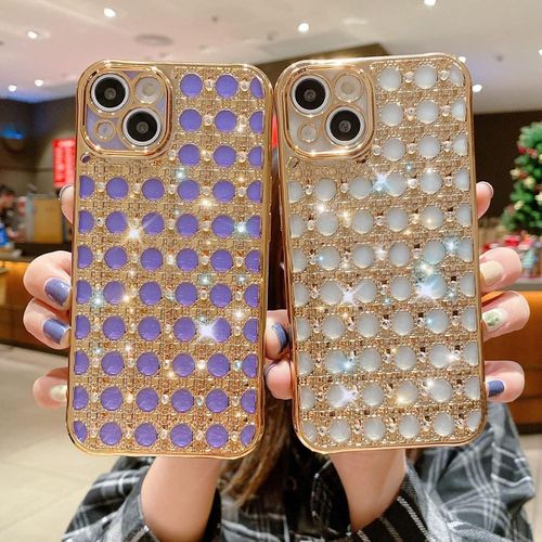 iPhone X, XR, 7, 11, 12, 13 Pro Max Cute Case for Women Girls, Luxury Crystal Shiny Bling 3D Diamond Jewelry Rhinestone Slim Soft TPU Bumper Protective Sparkly Cover  Case Clear-Gold