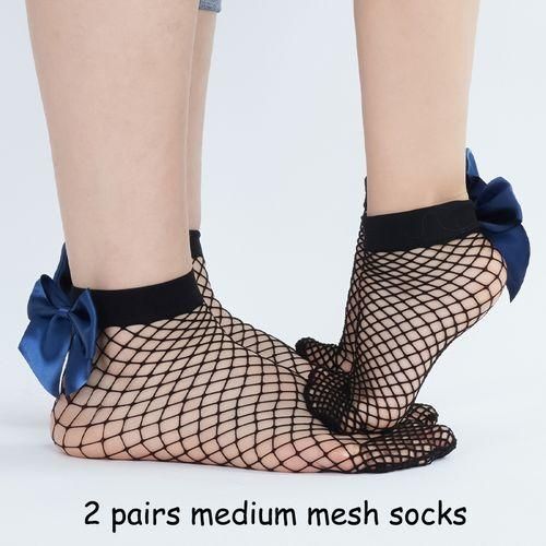 Fishnet Socks Bow Women Ankle 2Pair Girls Kids Baby Mesh