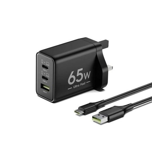 Tecno U60T 65W GaN 3 Ports Omni Fast Charger- Black/ White