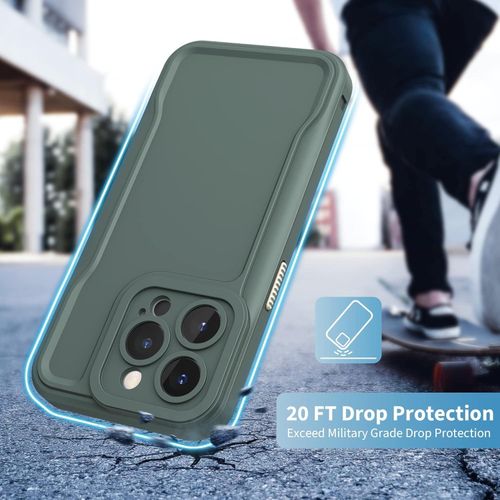 IPhone 15 14 13 12 11 Pro Max Case,Dual-Layer Silicone+PC Enhanced Four Corners Anti-Drop Shock Absorption Cover With 360&deg; Rotatable Durable Back Clip Holster Military Shockproof Case-Green