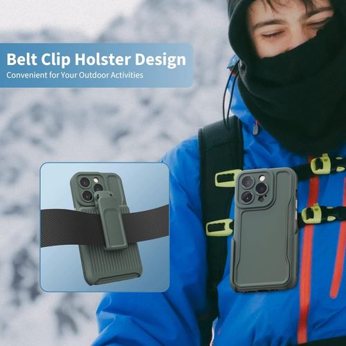 IPhone 15 14 13 12 11 Pro Max Case,Dual-Layer Silicone+PC Enhanced Four Corners Anti-Drop Shock Absorption Cover With 360&deg; Rotatable Durable Back Clip Holster Military Shockproof Case-Green