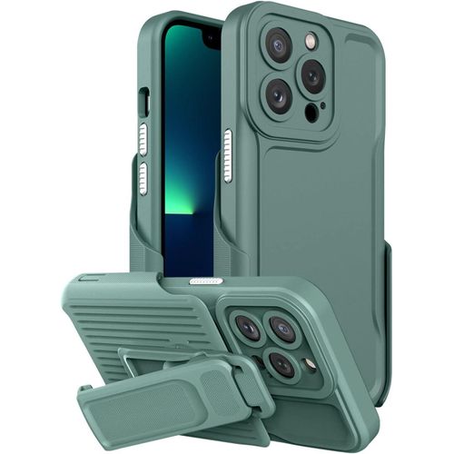 IPhone 15 14 13 12 11 Pro Max Case,Dual-Layer Silicone+PC Enhanced Four Corners Anti-Drop Shock Absorption Cover With 360&deg; Rotatable Durable Back Clip Holster Military Shockproof Case-Green