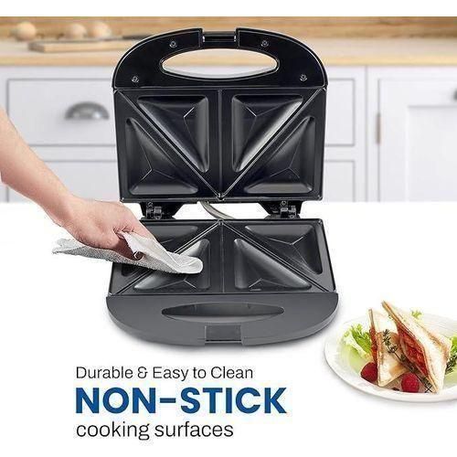 Electric 2 Slice Sandwich Maker, Waffle Plate - Black