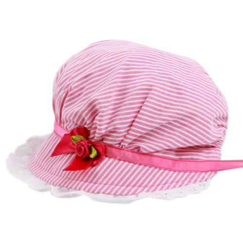 Baby Girls Stripe Sun Hat Cap Flower Lace Breathable for Summer Beach Outdoor New,Rose Red NO5111