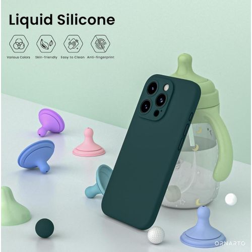 Universal Iphone 13 Pro Max Luxury Soft Rubber Liquid Silicone Skin Touch Feel Cover Case With Screen Protector Green