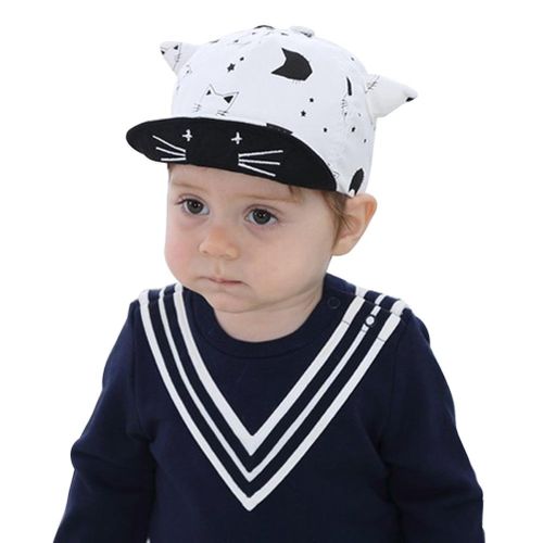 Fashion Kid Baseball Cap Cotton Printed Infant Toddler Cute Cartoon Ox Horn Hat Boy Girl Peaked Caps For 6-36 Months Baby New,White NO5144