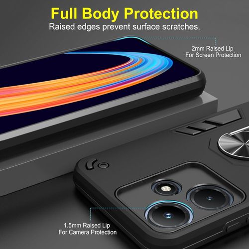 Infinix Note 10 11 12 20 30 40  I Pro 4G 5G X68 Built-in Ring Magnetic Kickstand Compatible With 2 In 1 Shockproof Phone Case Cover -Black