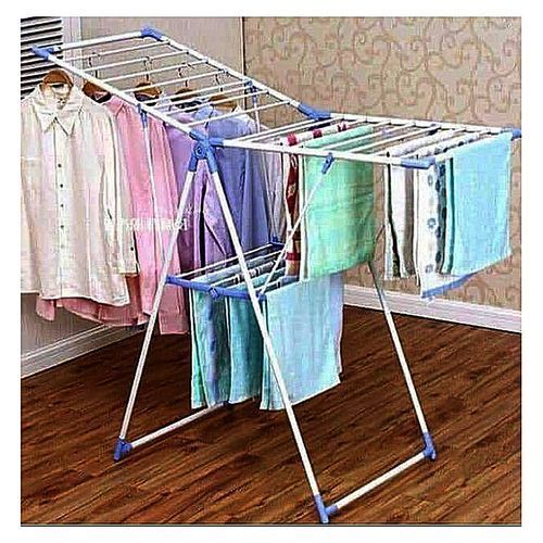 Portable Stainless Steel Telescopic Clothes Rack - White, Blue