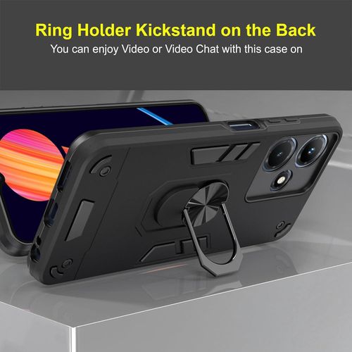 Infinix Note 10 11 12 20 30 40  I Pro 4G 5G X68 Built-in Ring Magnetic Kickstand Compatible With 2 In 1 Shockproof Phone Case Cover -Black