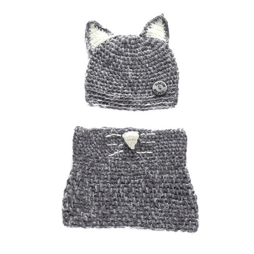 Baby Boys Girls Knitted Hat with Scarfs Suit Handmade Soft Skin-friendly Photography Set New,Gray NO5112