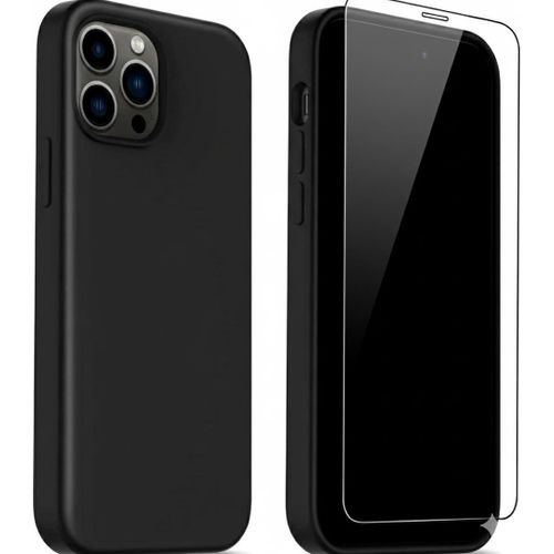 Universal Iphone 15 Pro Max Luxury Soft Rubber Liquid Silicone Skin Touch Feel Cover Case With Screen Protector Black