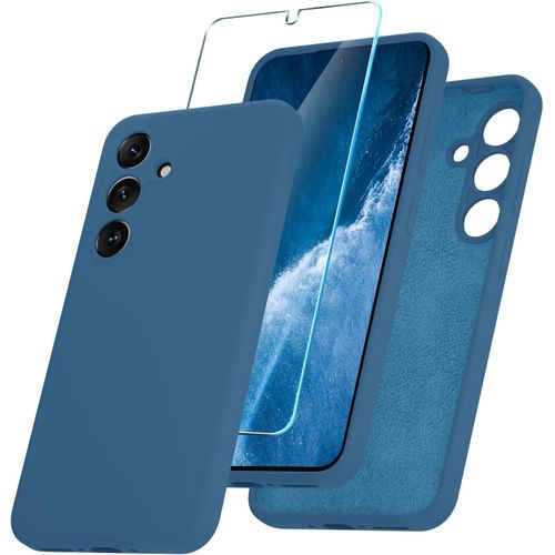 Samsung Galaxy A35 5G Case, Soft TPU Liquid Silicone Case with 1 Screen Protector, Shockproof Rubber Silicone Gel, Case -Blue