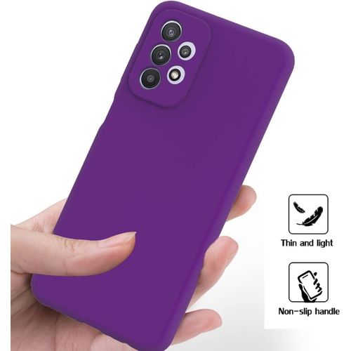 Samsung Galaxy A70, A71, A72, A73 Case, Slim Liquid Silicone Shockproof Anti-scratch , With Screen Guard Protective Soft Rubber Gel Phone Case Cover - Purple
