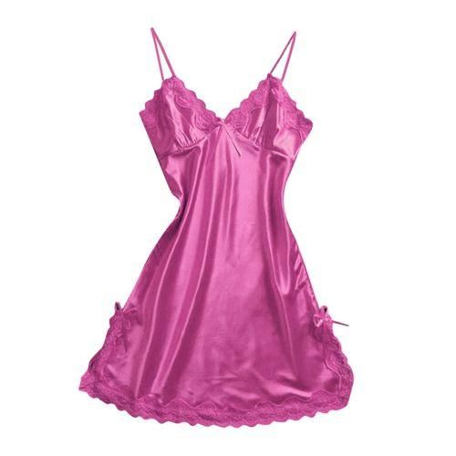 Womens Sexy Lingerie Sleepwear Satin Bowknot Lace Babydoll Slip XL