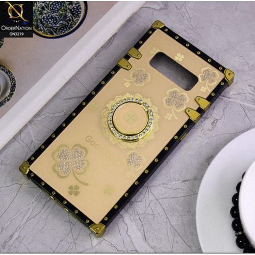 Samsung Galaxy Note 8, Note 9 Case for Woman Girls Luxury Square Bling Diamond Glitter Soft TPU Trunk Cover with Finger Ring Grip Kickstand Phone Skin-Gold