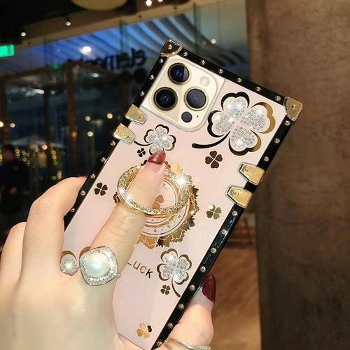 Samsung Galaxy Note 8, Note 9 Case for Woman Girls Luxury Square Bling Diamond Glitter Soft TPU Trunk Cover with Finger Ring Grip Kickstand Phone Skin-Gold