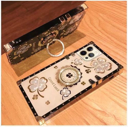 Samsung Galaxy Note 8, Note 9 Case for Woman Girls Luxury Square Bling Diamond Glitter Soft TPU Trunk Cover with Finger Ring Grip Kickstand Phone Skin-Gold