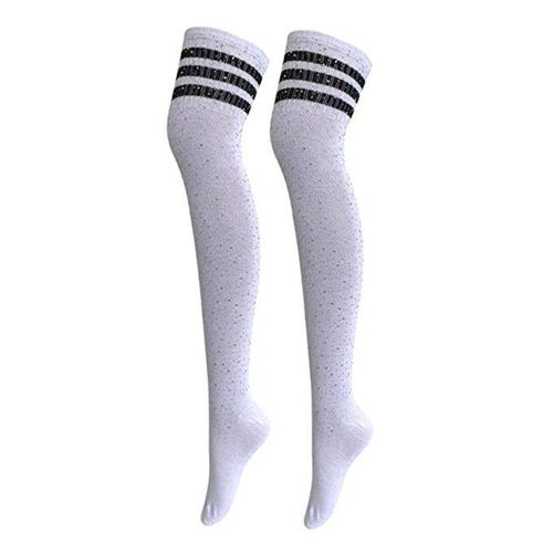 6pcs Womens  Rhinestone Over Knee High Socks Long Casual Stripe