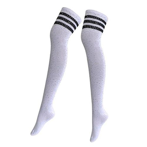 6pcs Womens  Rhinestone Over Knee High Socks Long Casual Stripe