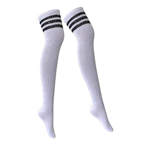 6pcs Womens  Rhinestone Over Knee High Socks Long Casual Stripe