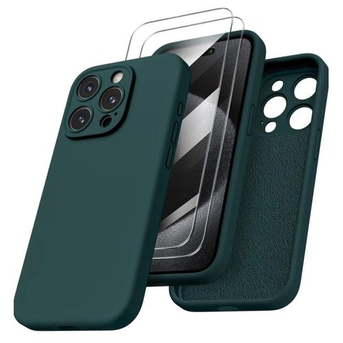 Universal Iphone 15 Pro Max Luxury Soft Rubber Liquid Silicone Skin Touch Feel Cover Case With Screen Protector Green