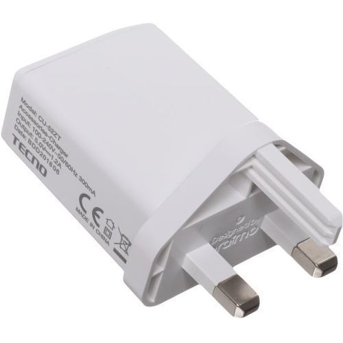 Tecno Travel Phone Charger plus USB Cable - White
