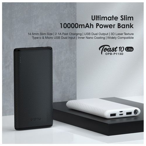 Oraimo Toast 10 Lite Ultimate Slim 10000mAh Power Bank - Black