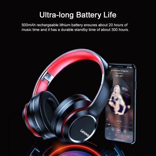 Lenovo HD 200 Foldable Over Ear Wireless Headphones- Black/Red