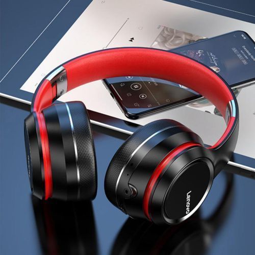 Lenovo HD 200 Foldable Over Ear Wireless Headphones- Black/Red