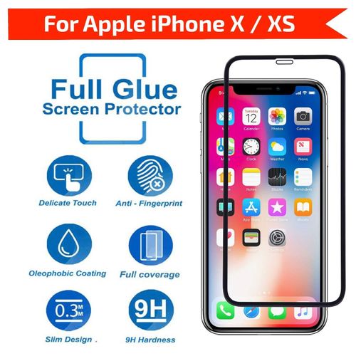 IPhone X, XR, XS, XS Max Full Glue Edge To Edge Tempered Glass Screen Protector-Black