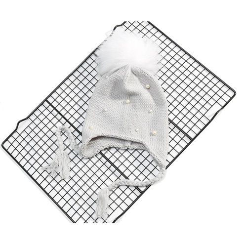Autumn Winter Baby Boy Girls Hat Hair Ball Earbud Crochet Winter Warm Hats Babies Kids Knit Hats Cap New,Grey NO5111