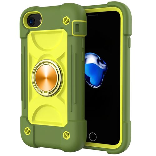 Phone Case Shockproof Silicone + PC Protective With Dual-Ring Holder For IPhone 6 Plus/6s Plus/7 Plus/8 Plus(Avocado)