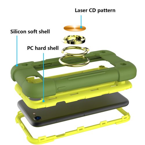 Phone Case Shockproof Silicone + PC Protective With Dual-Ring Holder For IPhone 6 Plus/6s Plus/7 Plus/8 Plus(Avocado)
