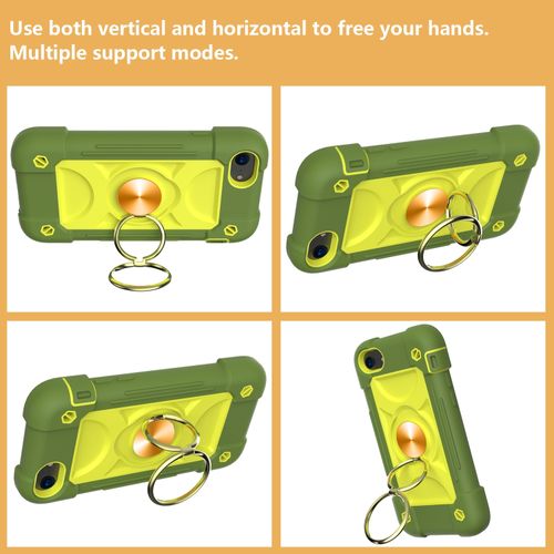 Phone Case Shockproof Silicone + PC Protective With Dual-Ring Holder For IPhone 6 Plus/6s Plus/7 Plus/8 Plus(Avocado)