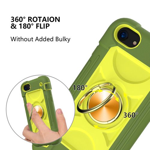 Phone Case Shockproof Silicone + PC Protective With Dual-Ring Holder For IPhone 6 Plus/6s Plus/7 Plus/8 Plus(Avocado)