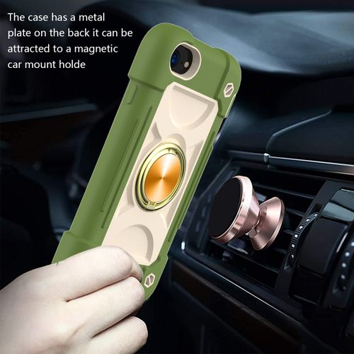 Phone Case Shockproof Silicone + PC Protective With Dual-Ring Holder For IPhone 6 Plus/6s Plus/7 Plus/8 Plus(Avocado)