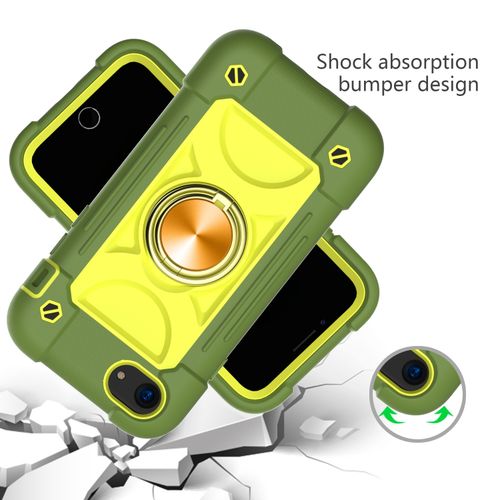 Phone Case Shockproof Silicone + PC Protective With Dual-Ring Holder For IPhone 6 Plus/6s Plus/7 Plus/8 Plus(Avocado)
