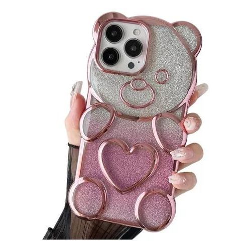 IPhone 15, 14, 13, 12, 11 Pro Max Electroplated Cute Bear Glitter Tablet Phone Case, Anti-knock Cover-Pink