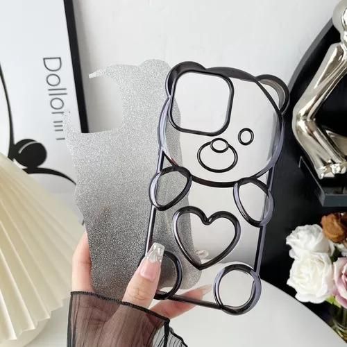 IPhone 15, 14, 13, 12, 11 Pro Max Electroplated Cute Bear Glitter Tablet Phone Case, Anti-knock Cover-Pink