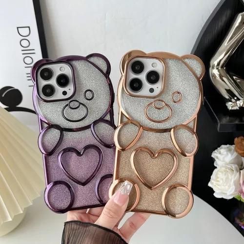 IPhone 15, 14, 13, 12, 11 Pro Max Electroplated Cute Bear Glitter Tablet Phone Case, Anti-knock Cover-Pink