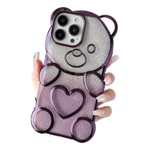 IPhone 15, 14, 13, 12, 11 Pro Max Electroplated Cute Bear Glitter Tablet Phone Case, Anti-knock Cover-Pink