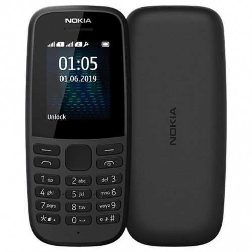 Nokia 105 4MB ROM Dual Sim - Black + Free Earphones - White And Back Cover – Black(1 YR WRTY)