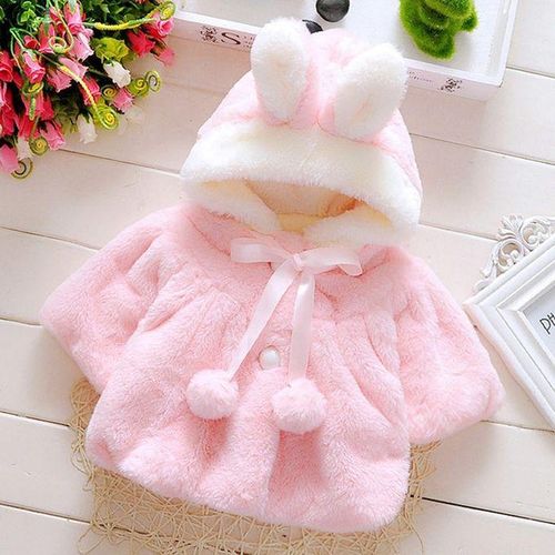 Fashion Female Baby Cartoon Rabbit Ears Shape Hooded Imitation Rabbit Fur Shawl Coat, Kid Size:80cm(Pink)