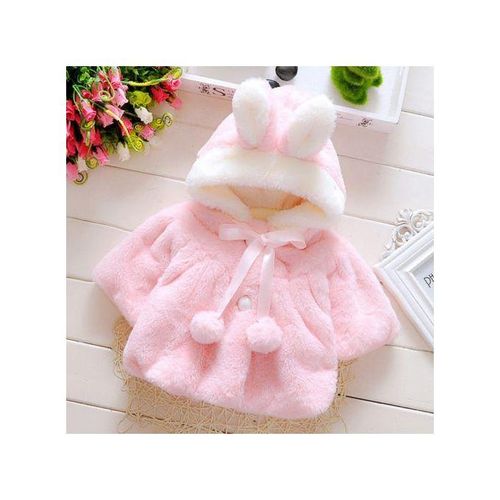 Fashion Female Baby Cartoon Rabbit Ears Shape Hooded Imitation Rabbit Fur Shawl Coat, Kid Size:80cm(Pink)