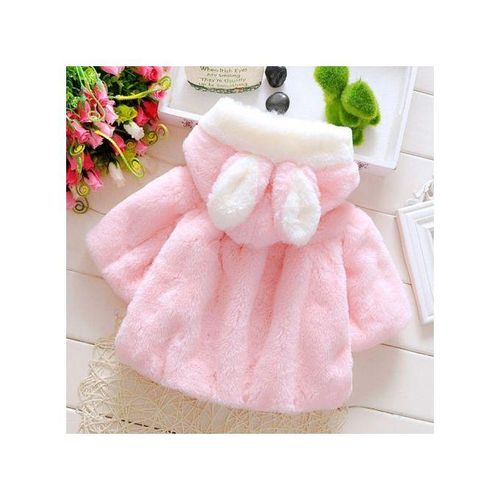Fashion Female Baby Cartoon Rabbit Ears Shape Hooded Imitation Rabbit Fur Shawl Coat, Kid Size:80cm(Pink)